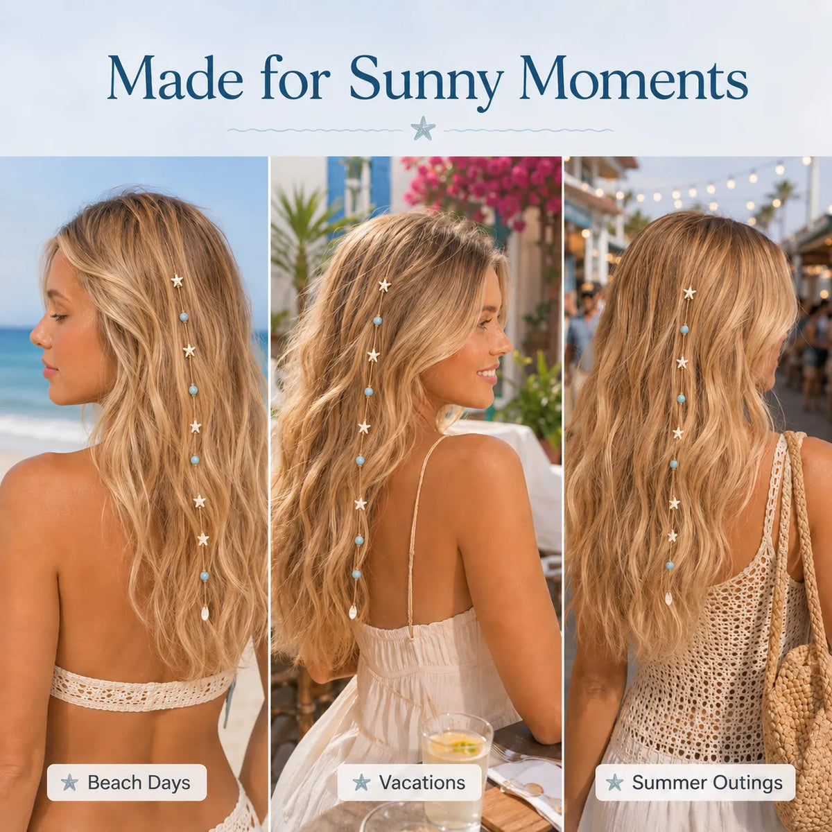 Beachy Mermaid Hair Accent Clip (Featuring blue bead accents, starfish, and shell charms)