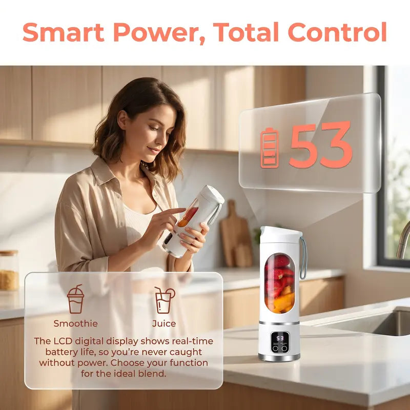 Portable 15.22 Oz USB Rechargeable Personal Blender with LED Display