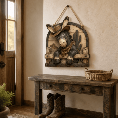 Rustic Cowboy Donkey Wall Hanging – Western Farmhouse Décor & Country Keepsake