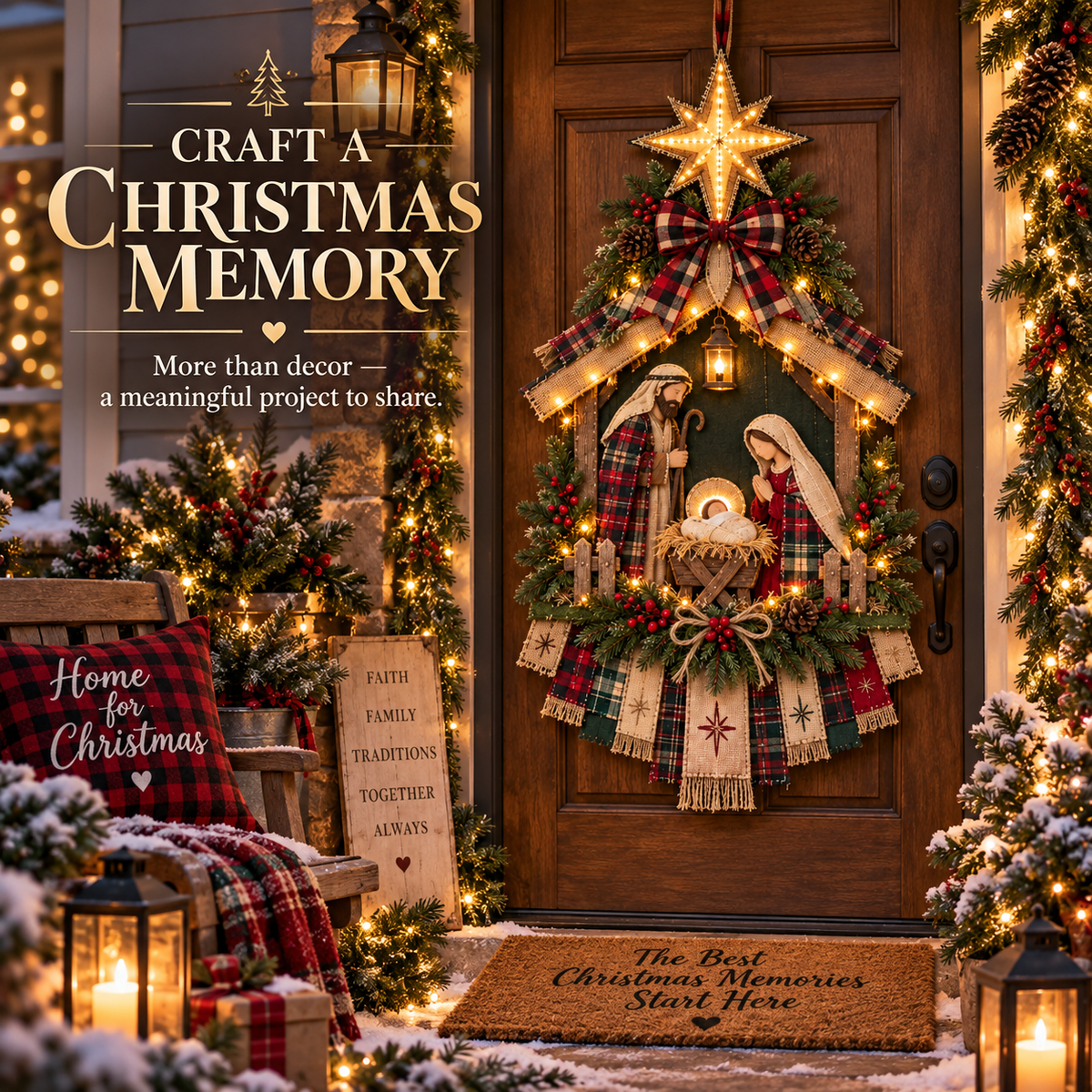 Last Day 50% OFF – DIY Lighted Christmas Nativity Scene Door Hanging Kit