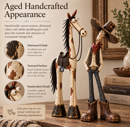 Whimsical Western Cowboy & Horse Figurine Duo