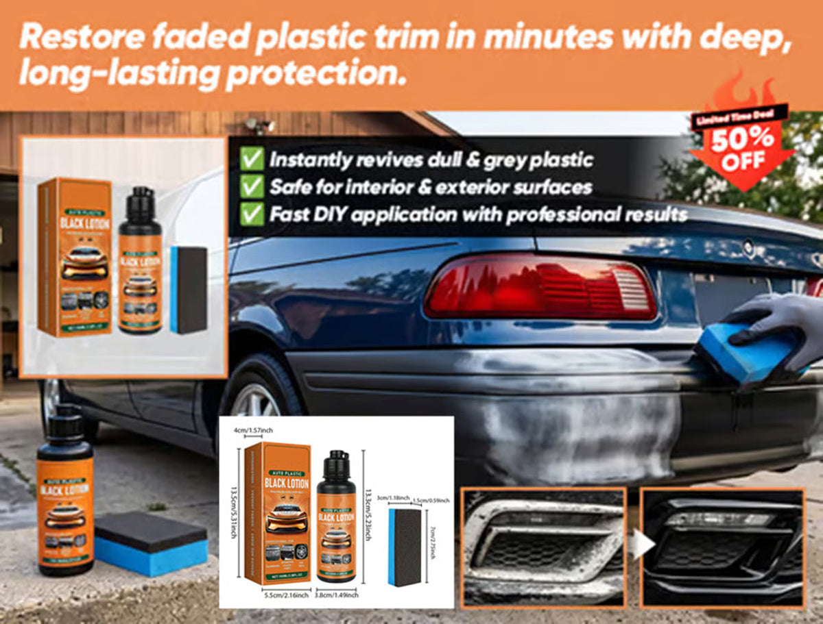 2026 New Upgrade! Plastic Restorer for Cars – Interior Trim Cleaner, Stain Remover & Deep Black Shine Restoring Spray