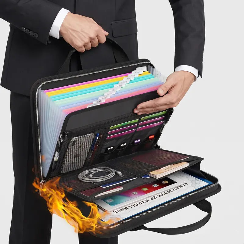 Fire-Resistant Document Organizer Bag – Large Capacity A4 File Storage Case