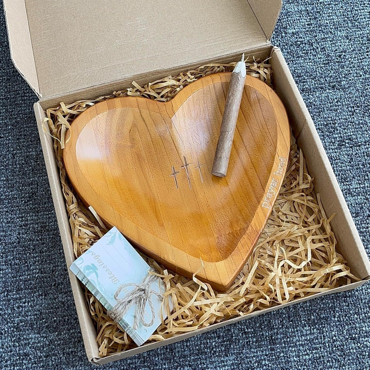 Handcrafted Wooden Heart Prayer Bowl Set