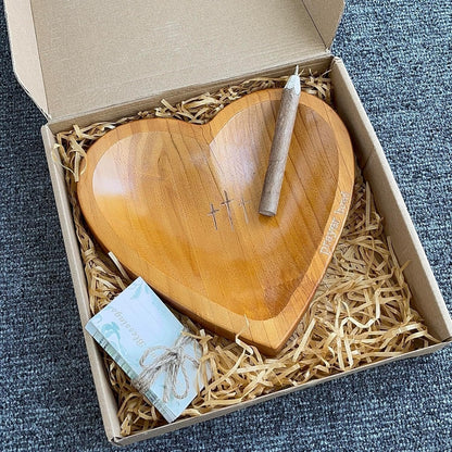 Handcrafted Wooden Heart Prayer Bowl Set