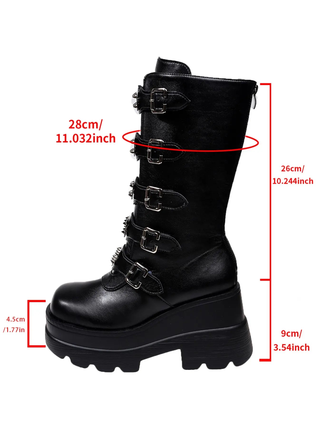 Women's Gothic Mid-Calf Boots – Chunky Sole, High Heel