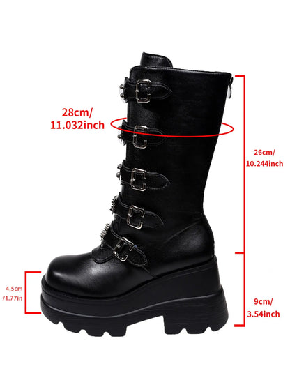 Women's Gothic Mid-Calf Boots – Chunky Sole, High Heel