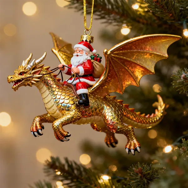 Santa Riding a Dragon Christmas Ornament Unique Holiday Tree Decoration