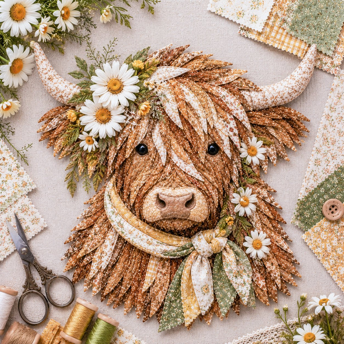 Birth Flower Highland Cow 3D Layered Fabric Art DIY Kit (Beginner-friendly) Buy 2 Free Shipping
