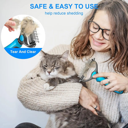 Pet Grooming Brush — Painless Shedding & Detangling Comb
