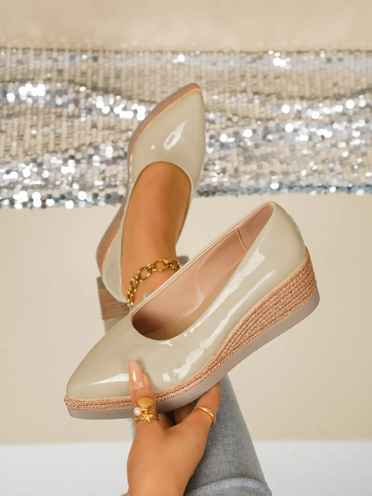 Women's Faux Leather Rubber Wedge Sandals