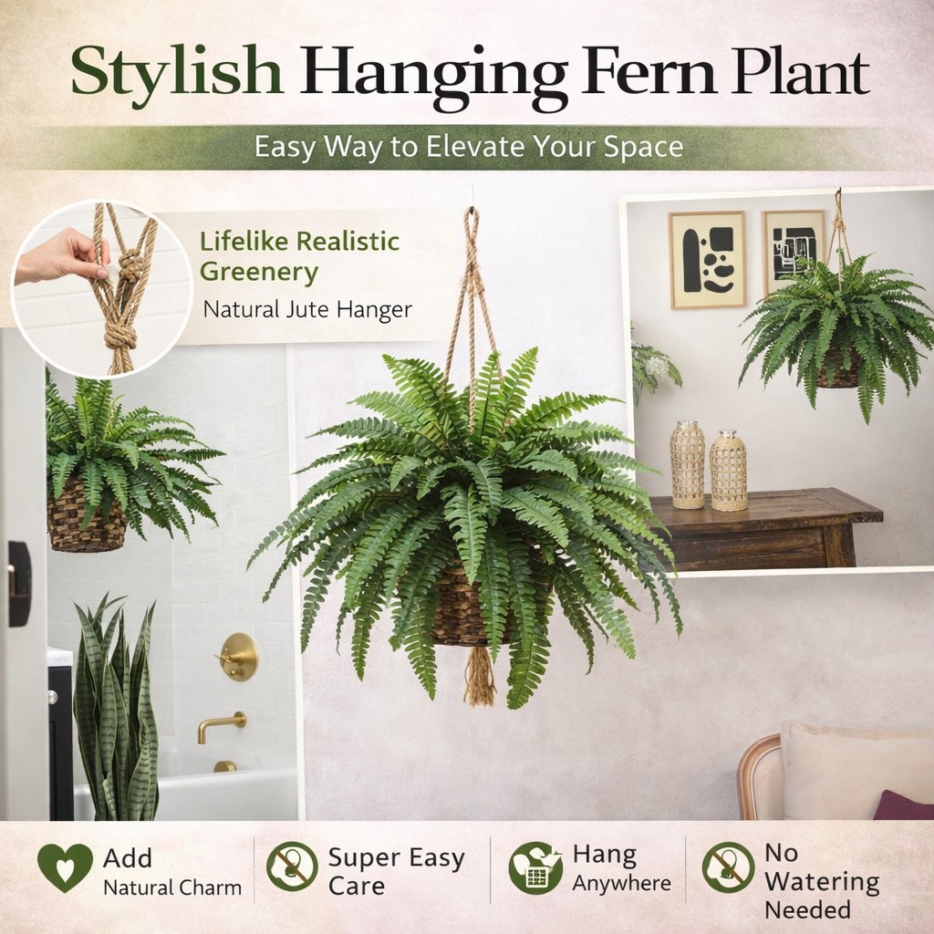 Artificial Hanging Fern Plant – Effortless Greenery for Home & Garden