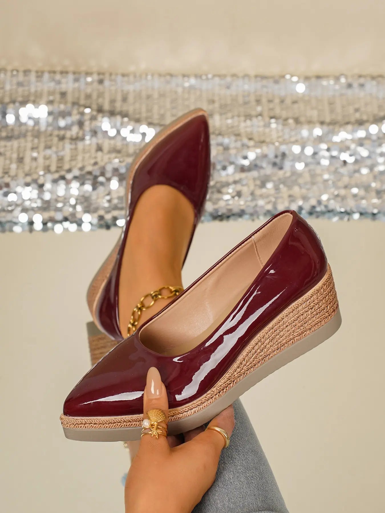 Women's Faux Leather Rubber Wedge Sandals