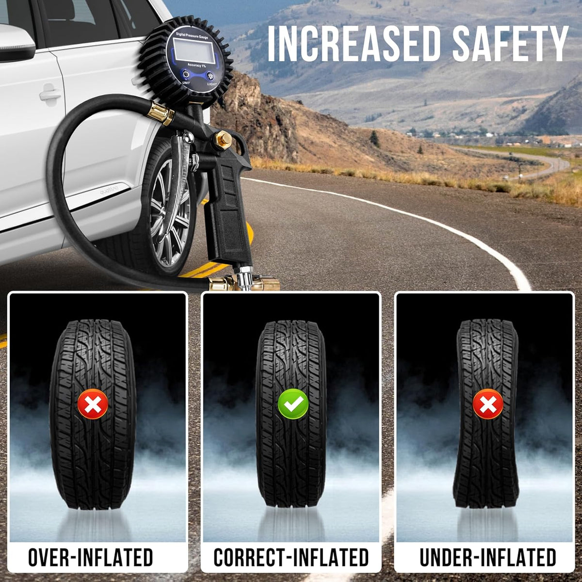 LAST DAY 49% OFF - High Precision Digital Tire Inflator Pressure Gauge | 3-in-1 Inflate Deflate Check Tire Tool