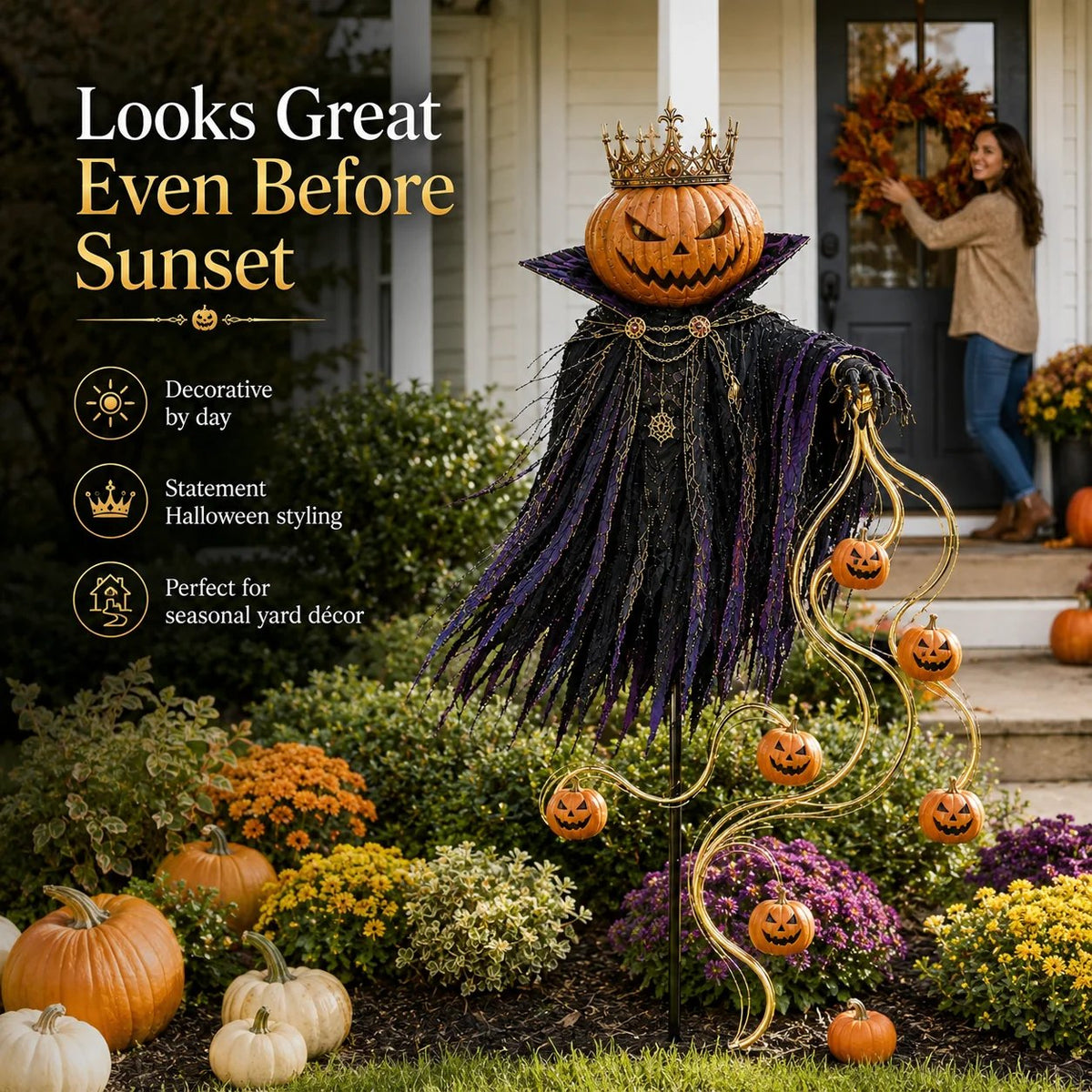 Pumpkin King Halloween Yard Decor|Solar Operated Day‐Night Ornament For Garden