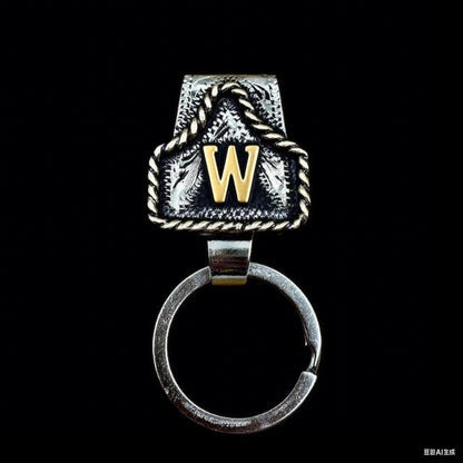Vintage Brass Initial Cow Tag Keychain – Personalized Western Belt Loop Carry