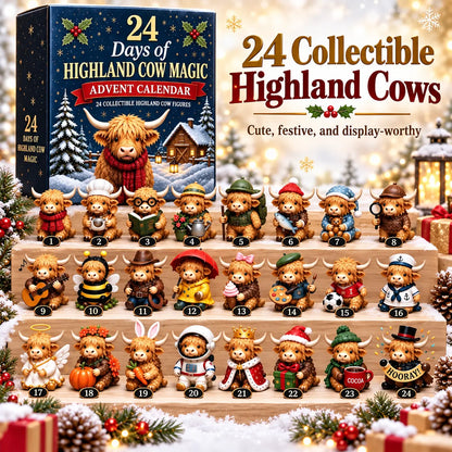 24-Day Highland Cow Advent Calendar - Christmas Countdown Gift Box