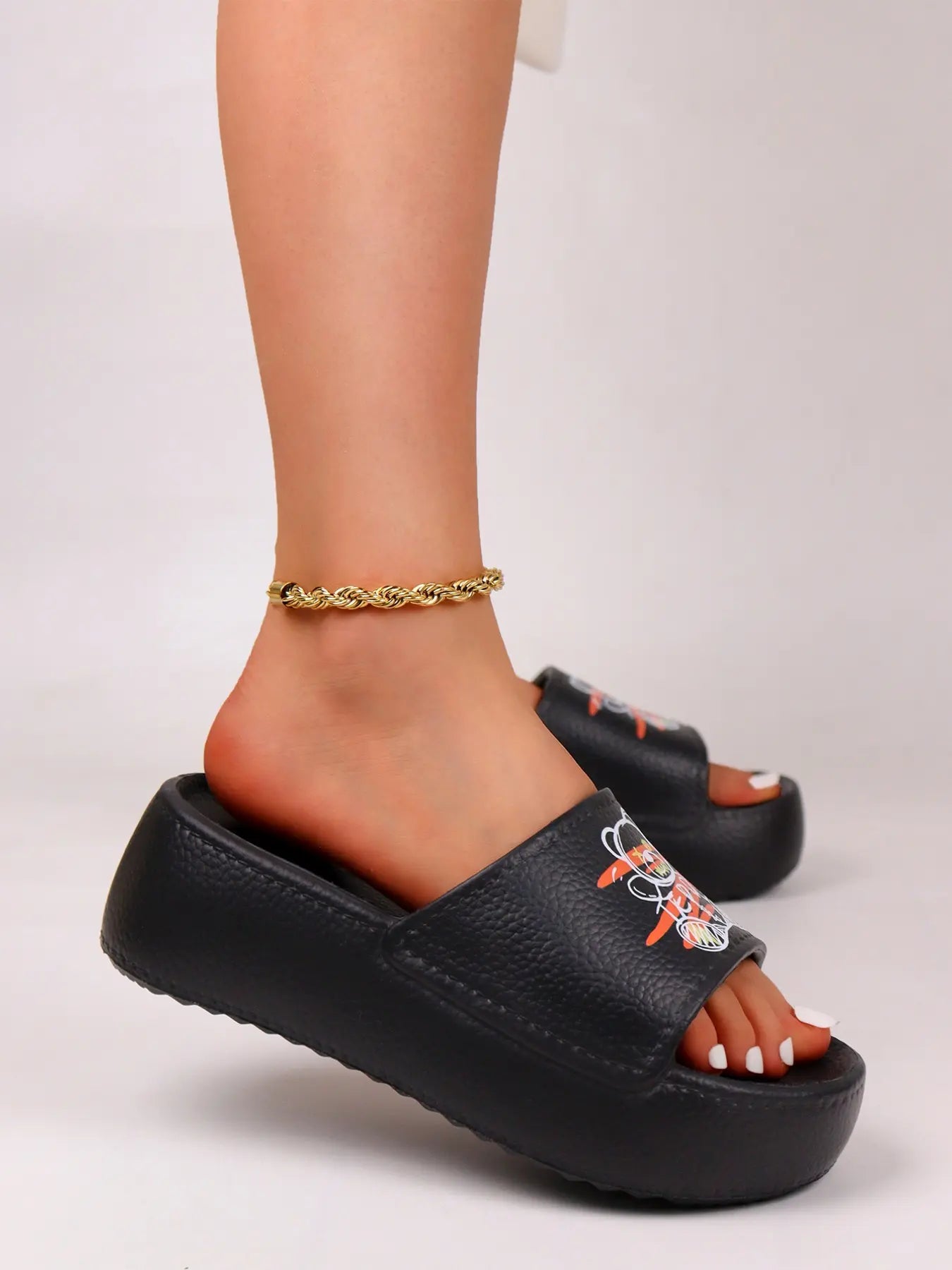 Women's Cartoon Print Sandals – Open Toe, Chunky Sole, Lightweight