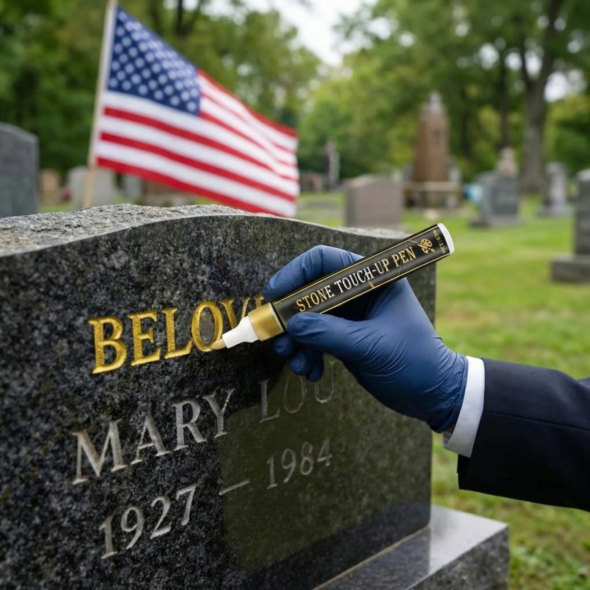 Golden Tombstone Marker Pen for Restoring Faded Grave Inscriptions