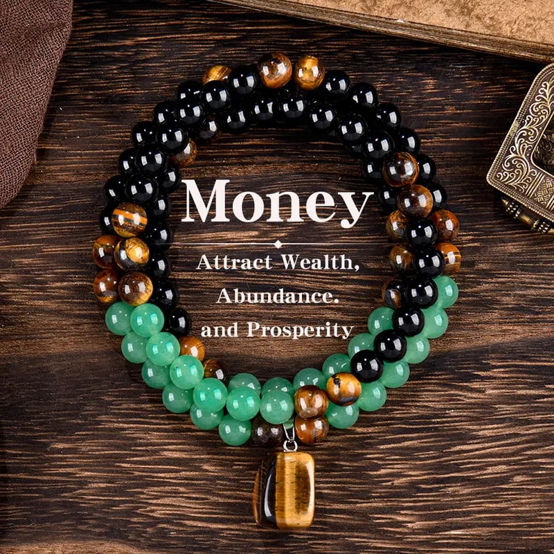 Money Attraction Necklace With GreenAventurine & Tiger Eye Pendant Healing Crystal Stone