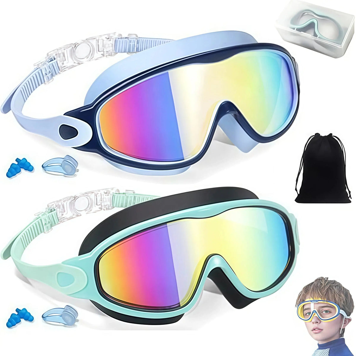 Season Hot Seller! Summer Must-Have 2-Pack Kids Swim Goggles