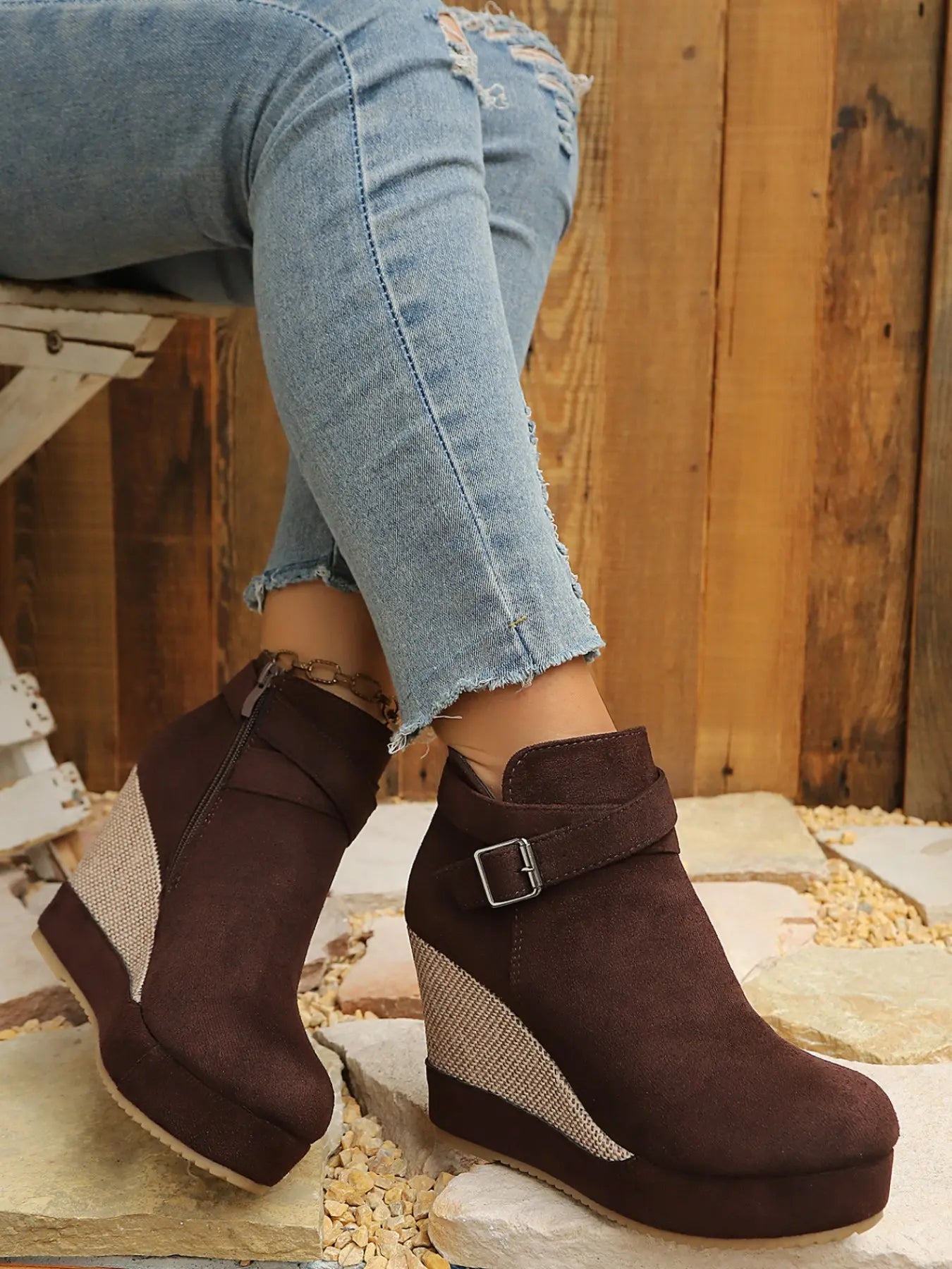 Women's Ankle Boots – Chunky Sole, Wedge, Zip