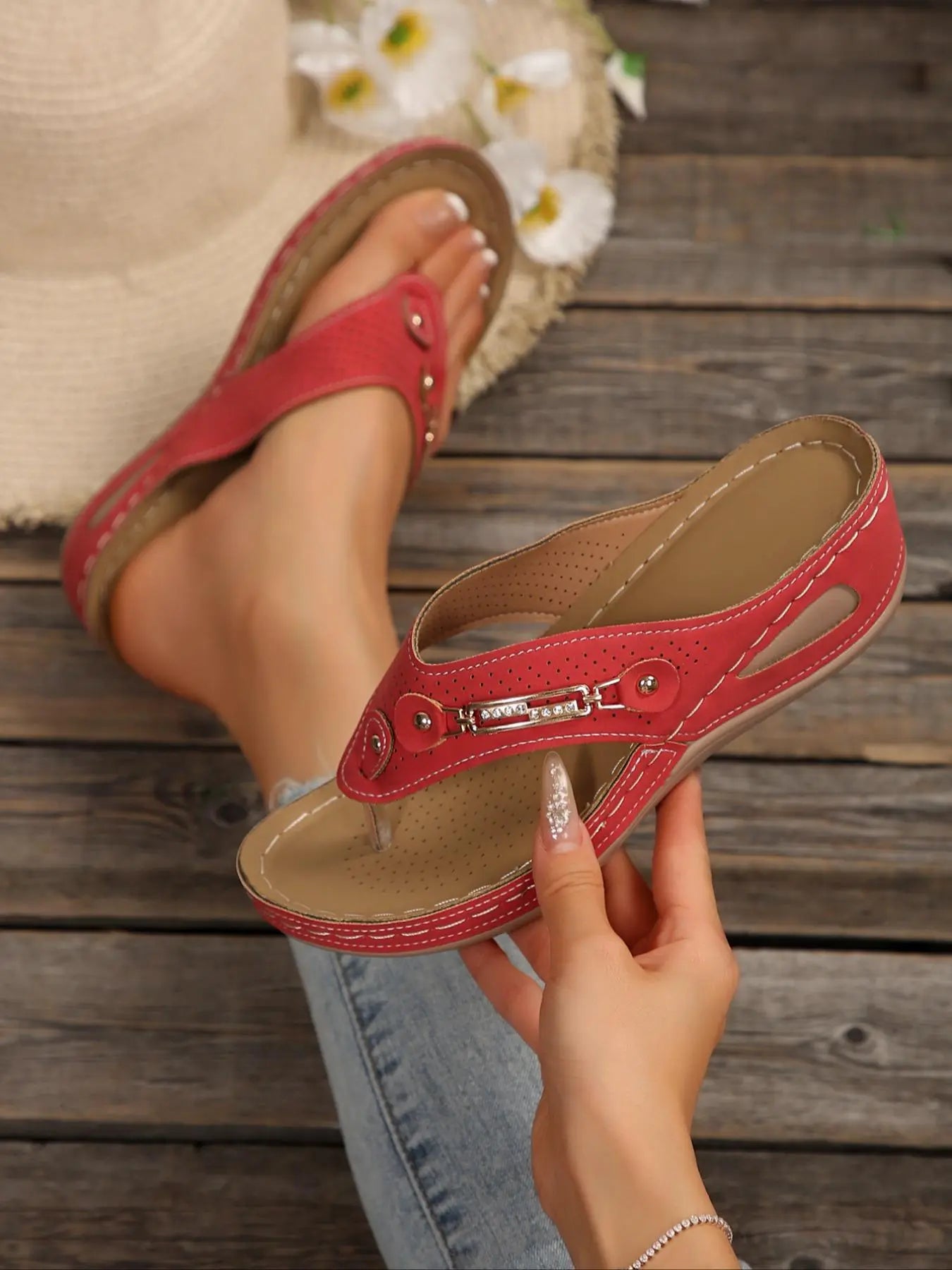 Women's Faux Leather Wedge Sandals – Platform, Lightweight, Breathable