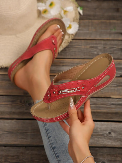 Women's Faux Leather Wedge Sandals – Platform, Lightweight, Breathable