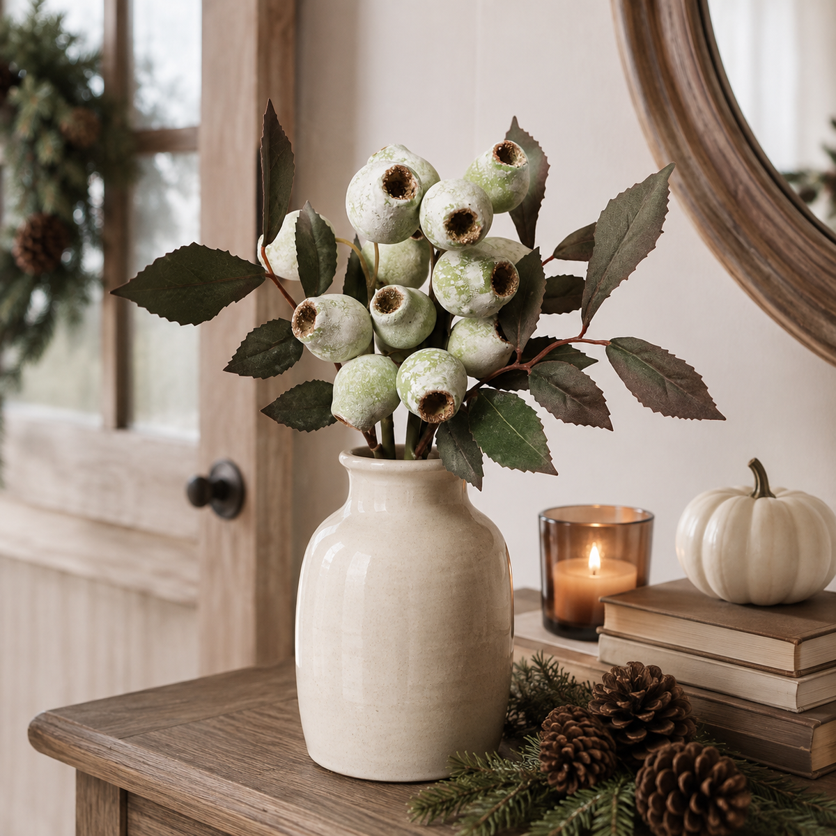Rustic Artificial Seed Pod Bouquet – 3 Decorative Stems for Cozy Home Decor