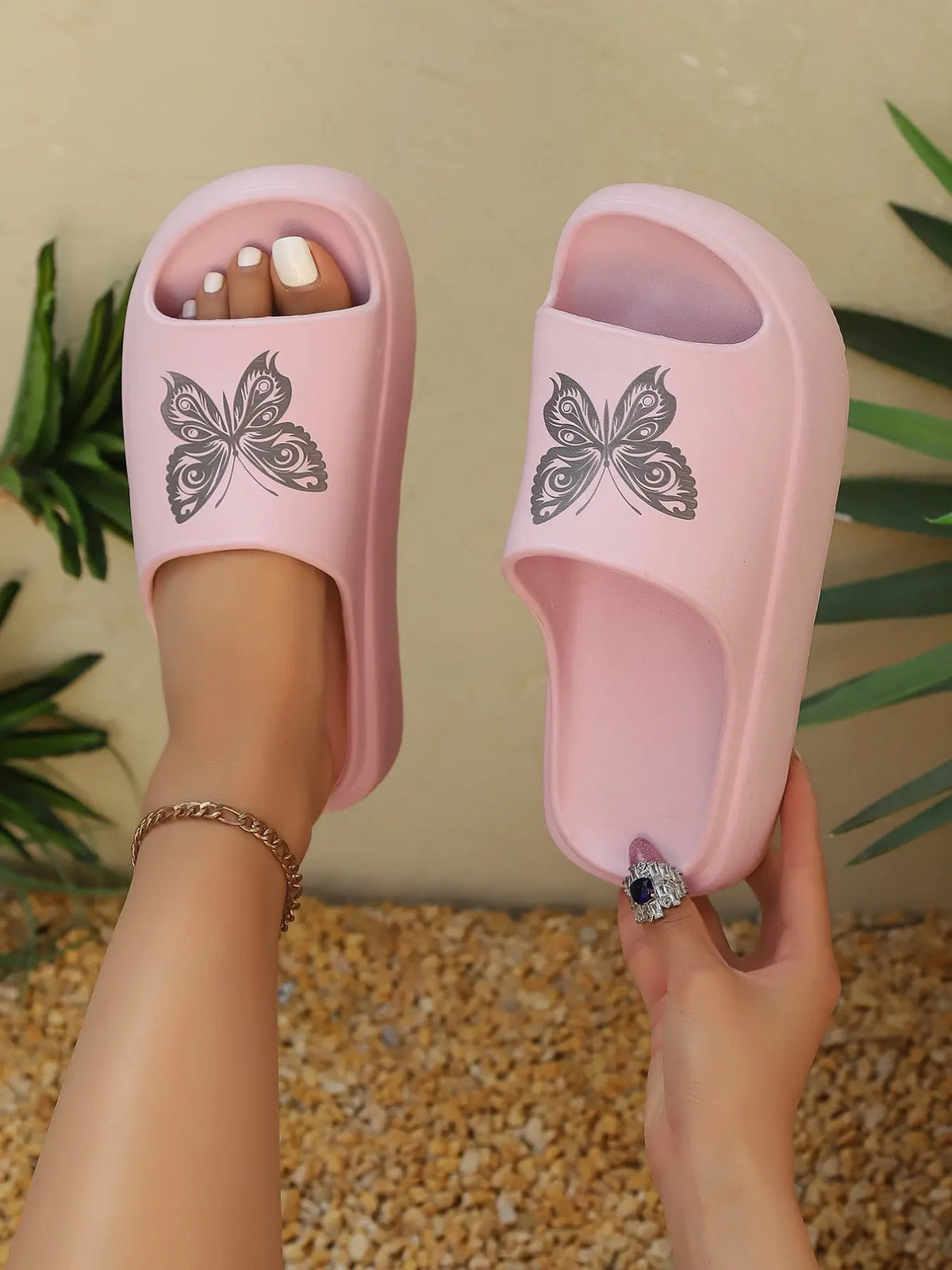 Women's Butterfly Print Cartoon Print Sandals – Chunky Sole, Lightweight