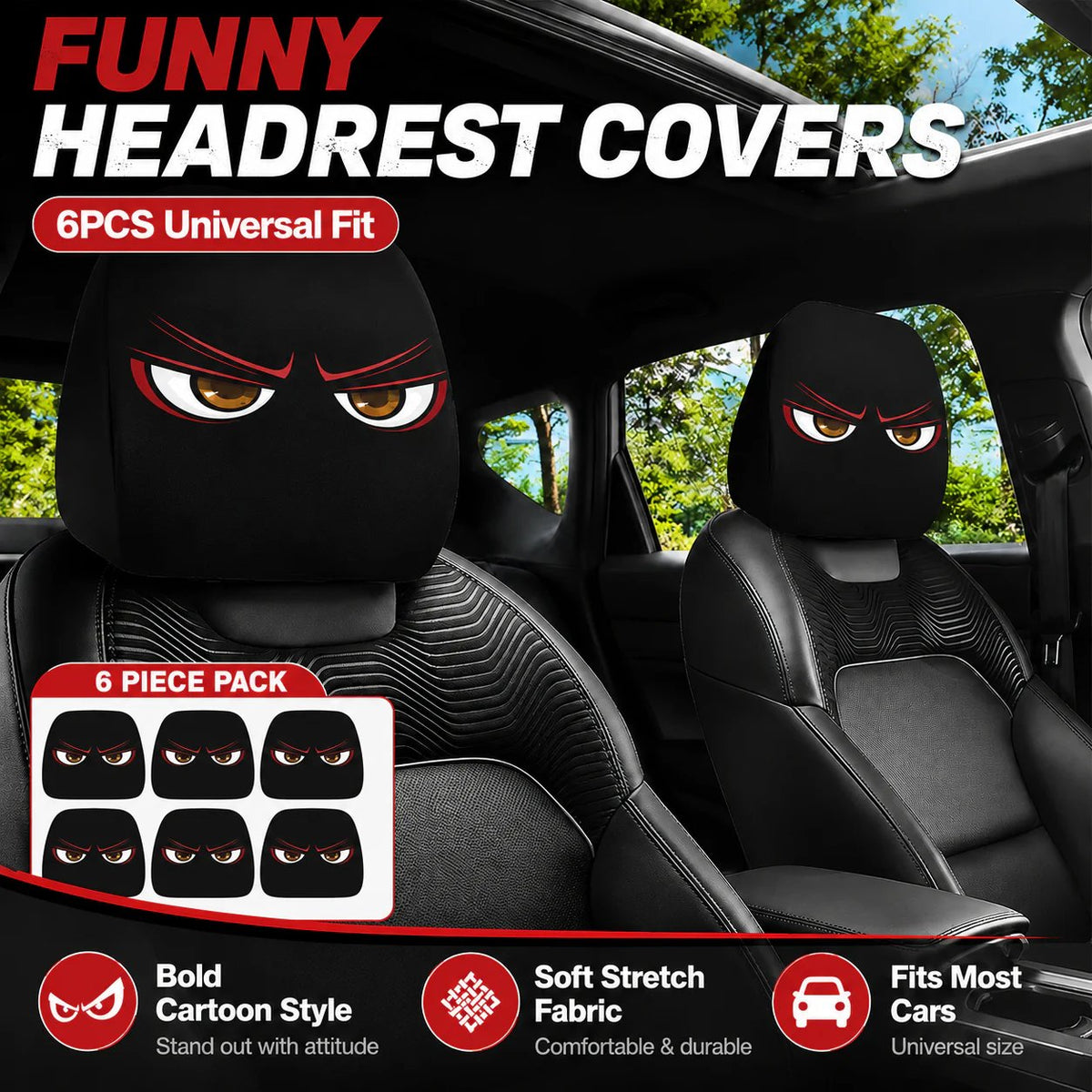 LAST DAY SALE 49% OFF- Funny Cartoon Car Headrest Covers – 2PCS Universal Fit