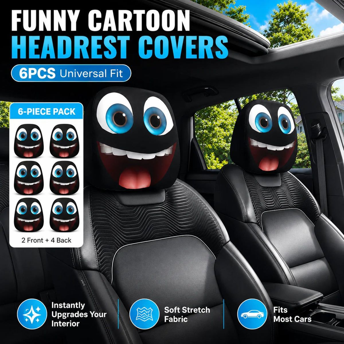 LAST DAY SALE 49% OFF- Funny Cartoon Car Headrest Covers – 2PCS Universal Fit