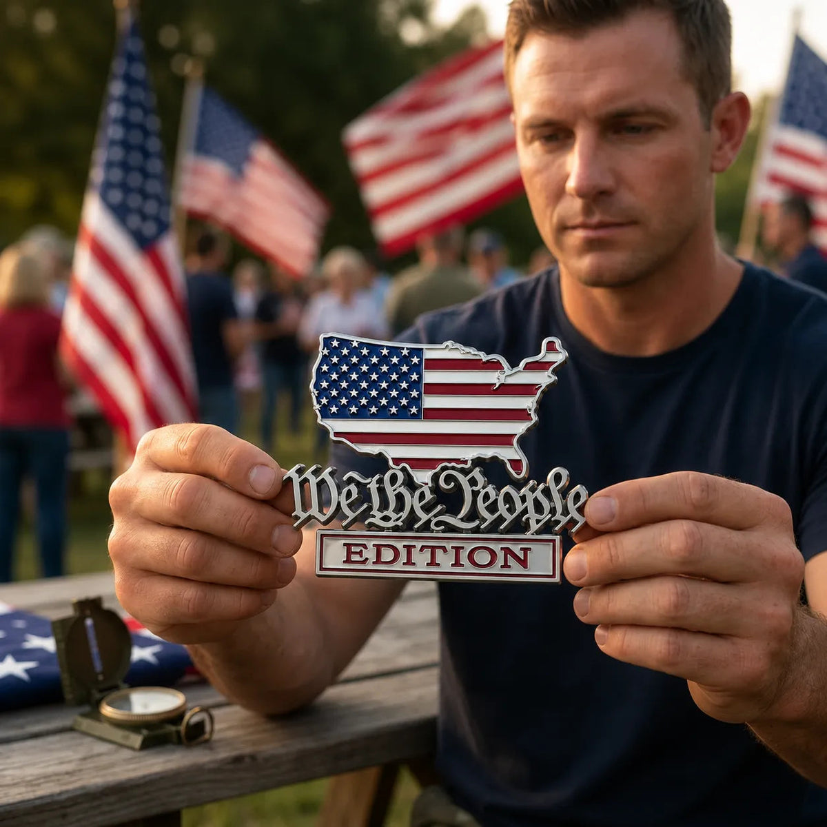 We The People Patriot Flag Edition Car Emblem Metal Badge - Made in America