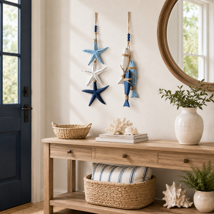 2026 HOT SALELighted Coastal Wooden Starfish & Fish Hanging Decor