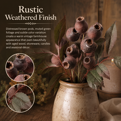 Rustic Artificial Seed Pod Bouquet – 3 Decorative Stems for Cozy Home Decor