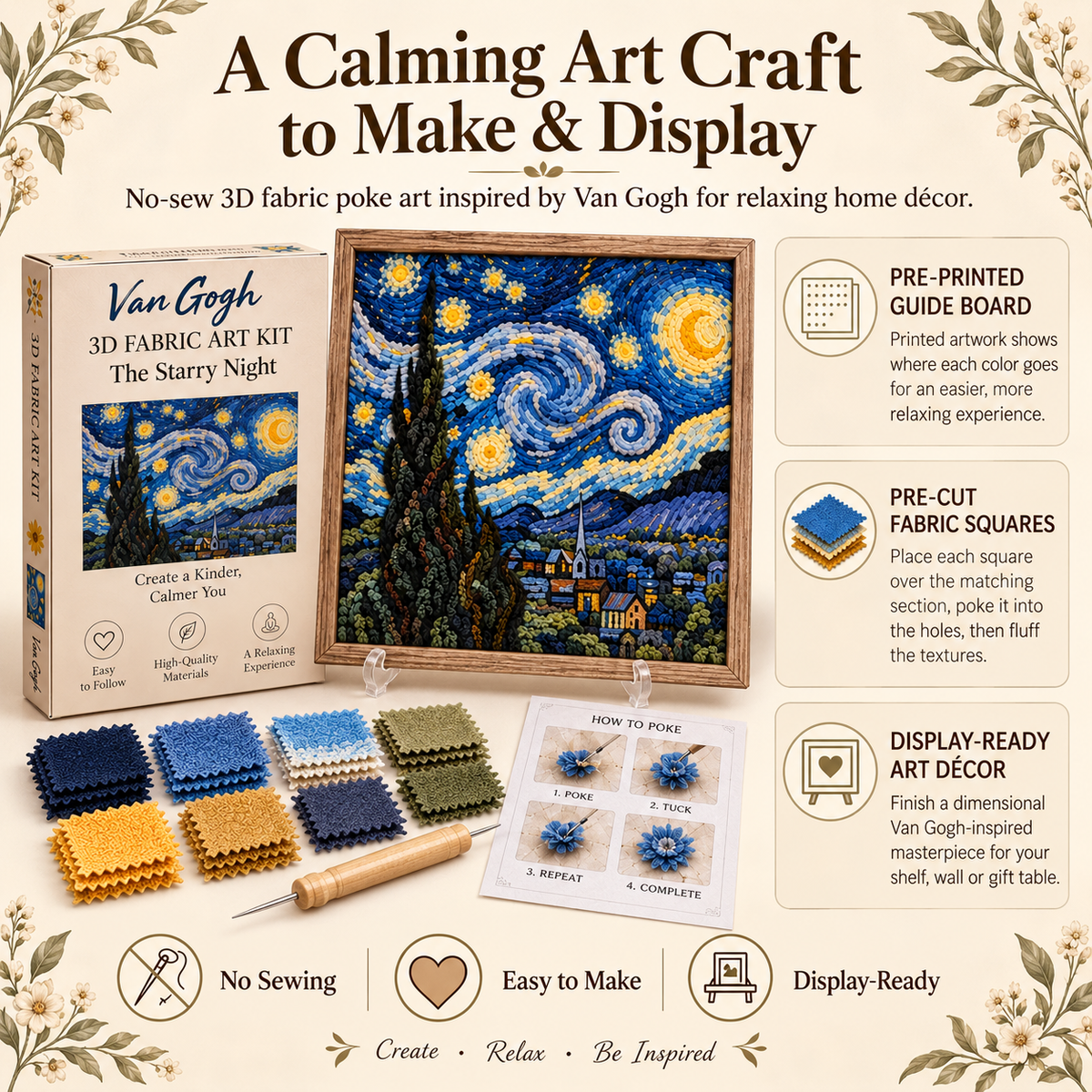 Van Gogh 3D Fabric Poke Art Kit
