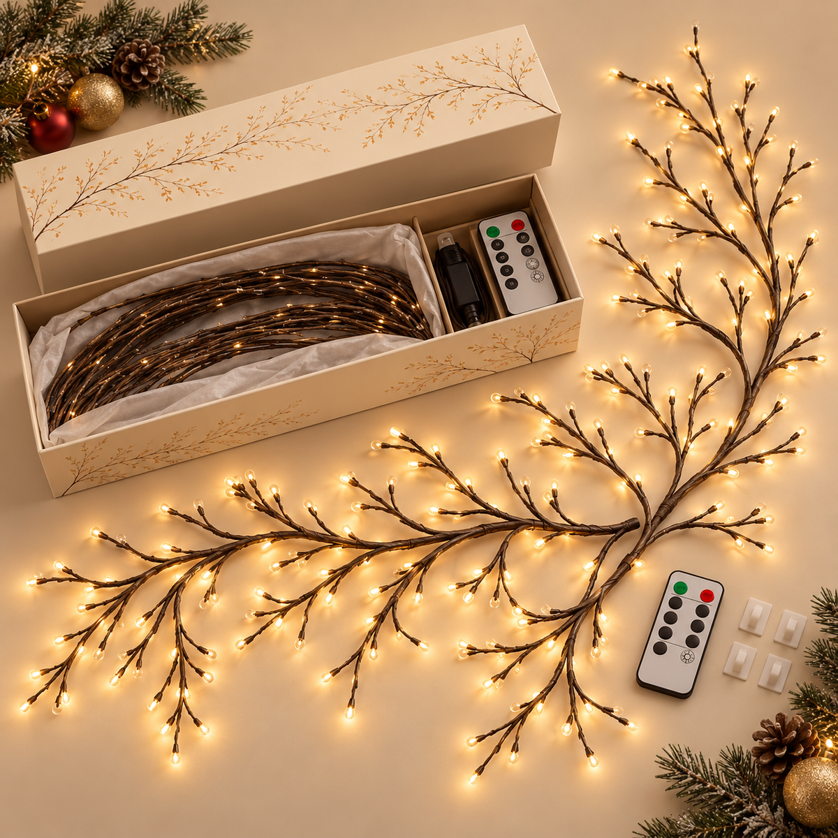 Flexible LED Branch Lights | Remote-Controlled Holiday Wall Decor