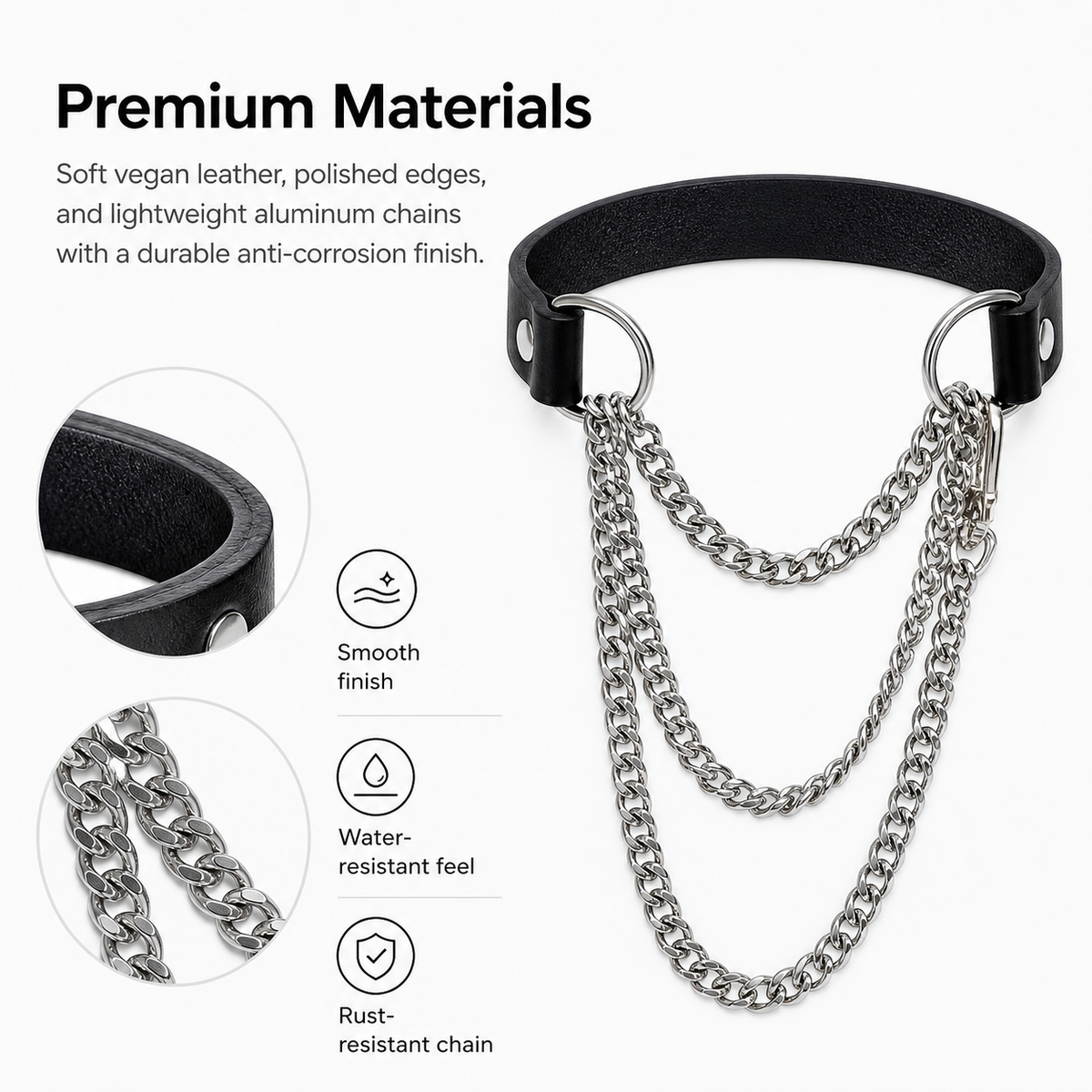 Black Vegan Leather Layered Choker Necklace