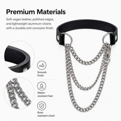 Black Vegan Leather Layered Choker Necklace