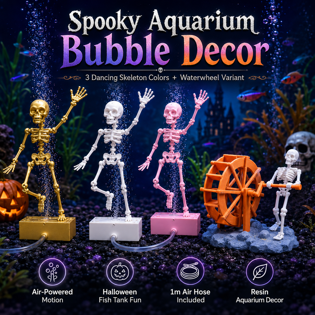 Dancing Skeleton Bubble Aquarium Ornament
