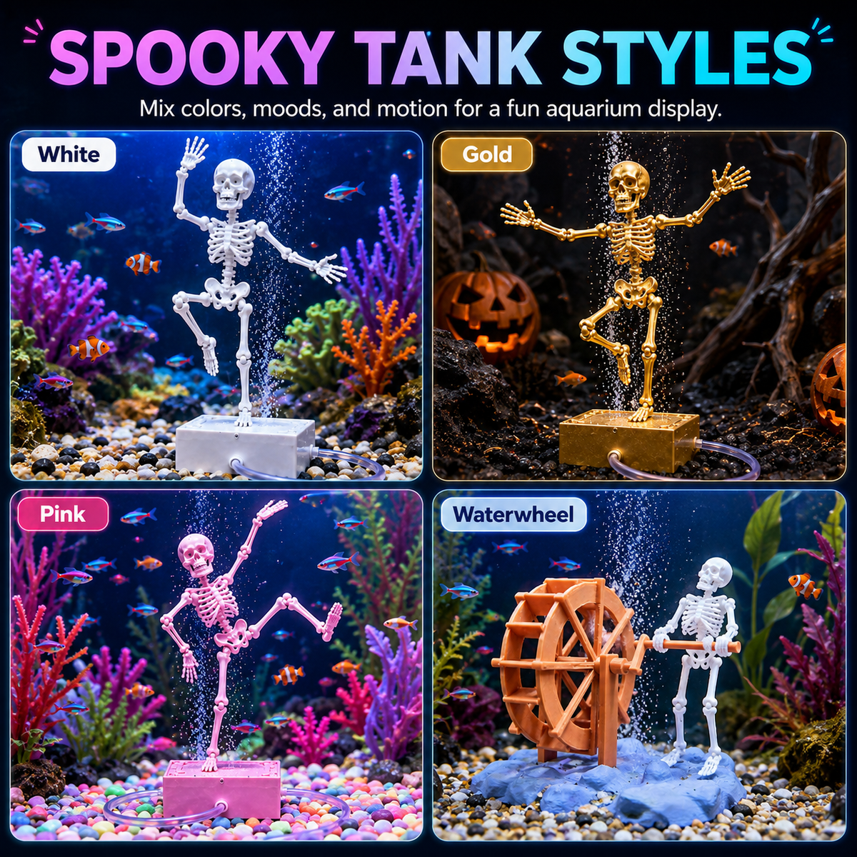 Dancing Skeleton Bubble Aquarium Ornament