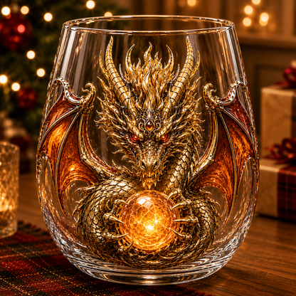 3D Mythic Dragon Glass Art Cup | Luxury Raised Fantasy Glassware for Whiskey, Home Bar Décor & Legendary Gifts