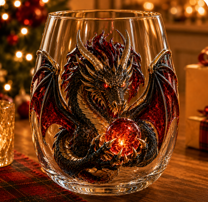 3D Mythic Dragon Glass Art Cup | Luxury Raised Fantasy Glassware for Whiskey, Home Bar Décor & Legendary Gifts