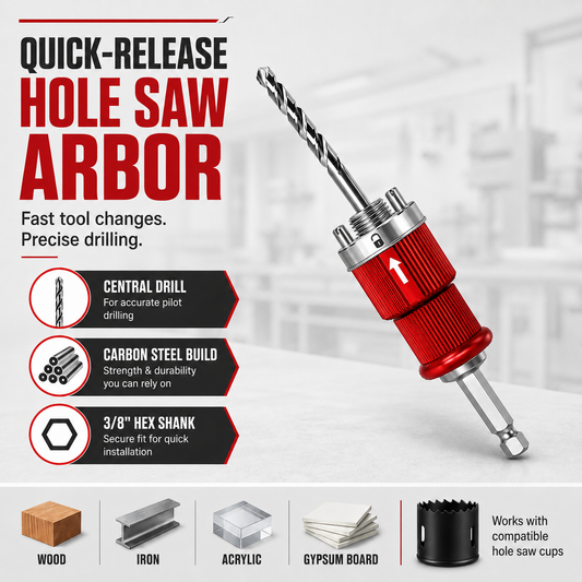 Hex Shank Hole Saw Arbor with Central Drill, Carbon Steel 7.68"