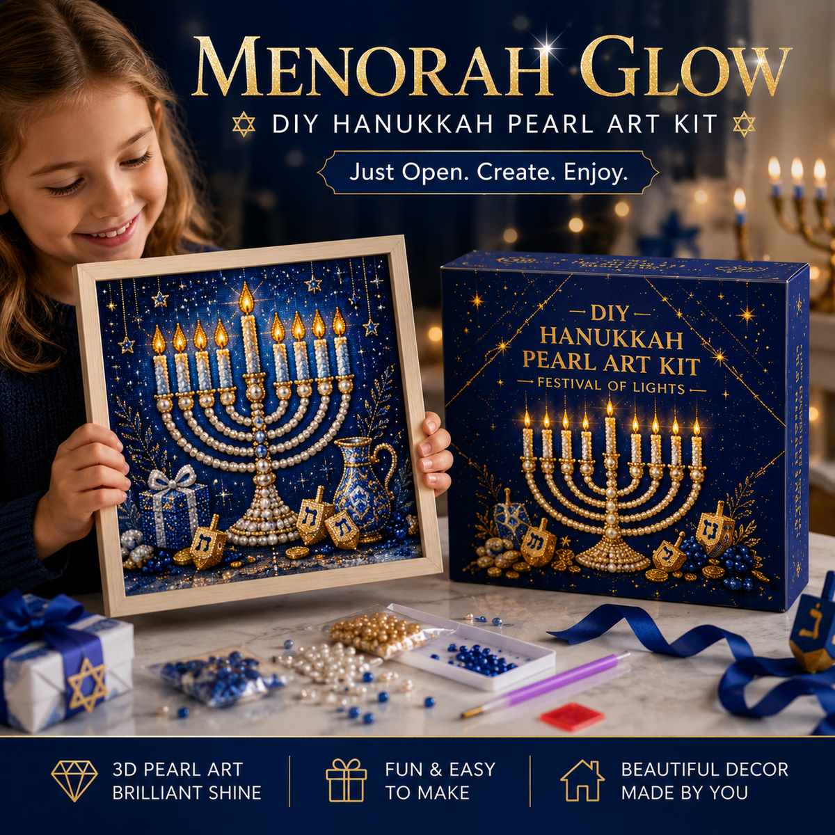 DIY Hanukkah Pearl Art Kit | 8 Festive Designs