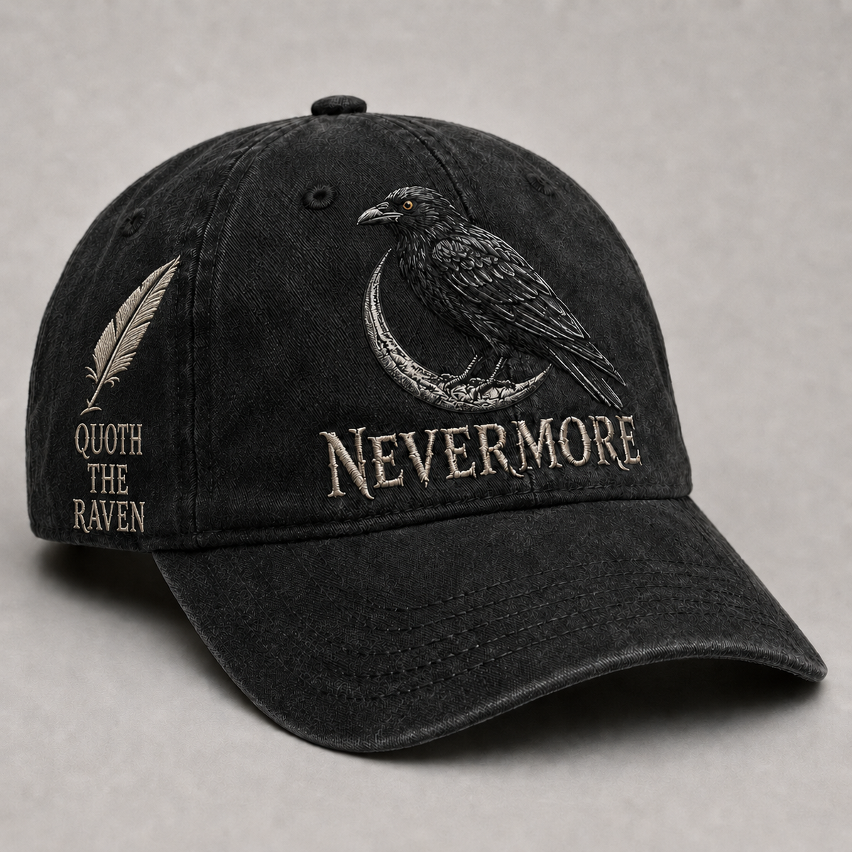 Nevermore Raven Vintage Embroidered Cap | Gothic Bird Lover Hat