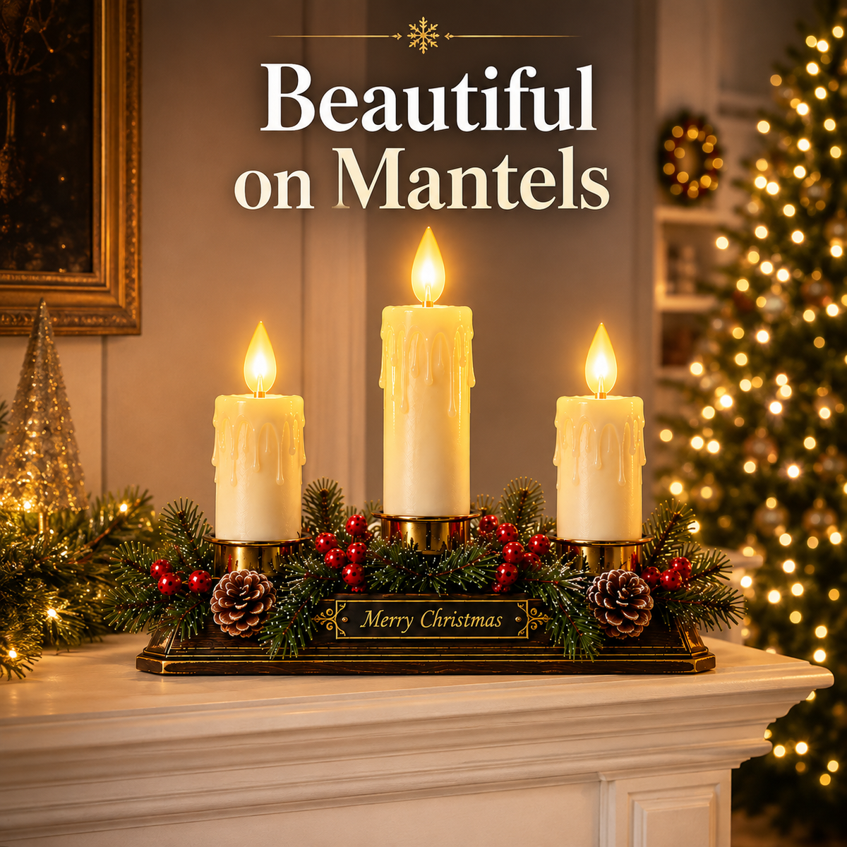 Christmas Memory Window Candelabra – 3-Light LED Holiday Decor