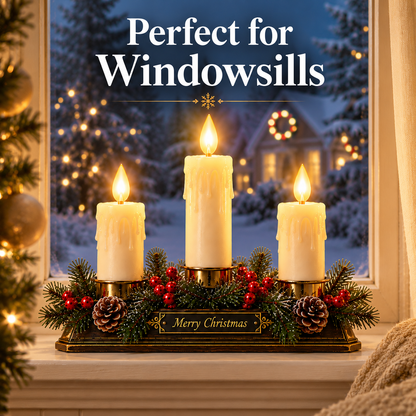 Christmas Memory Window Candelabra – 3-Light LED Holiday Decor