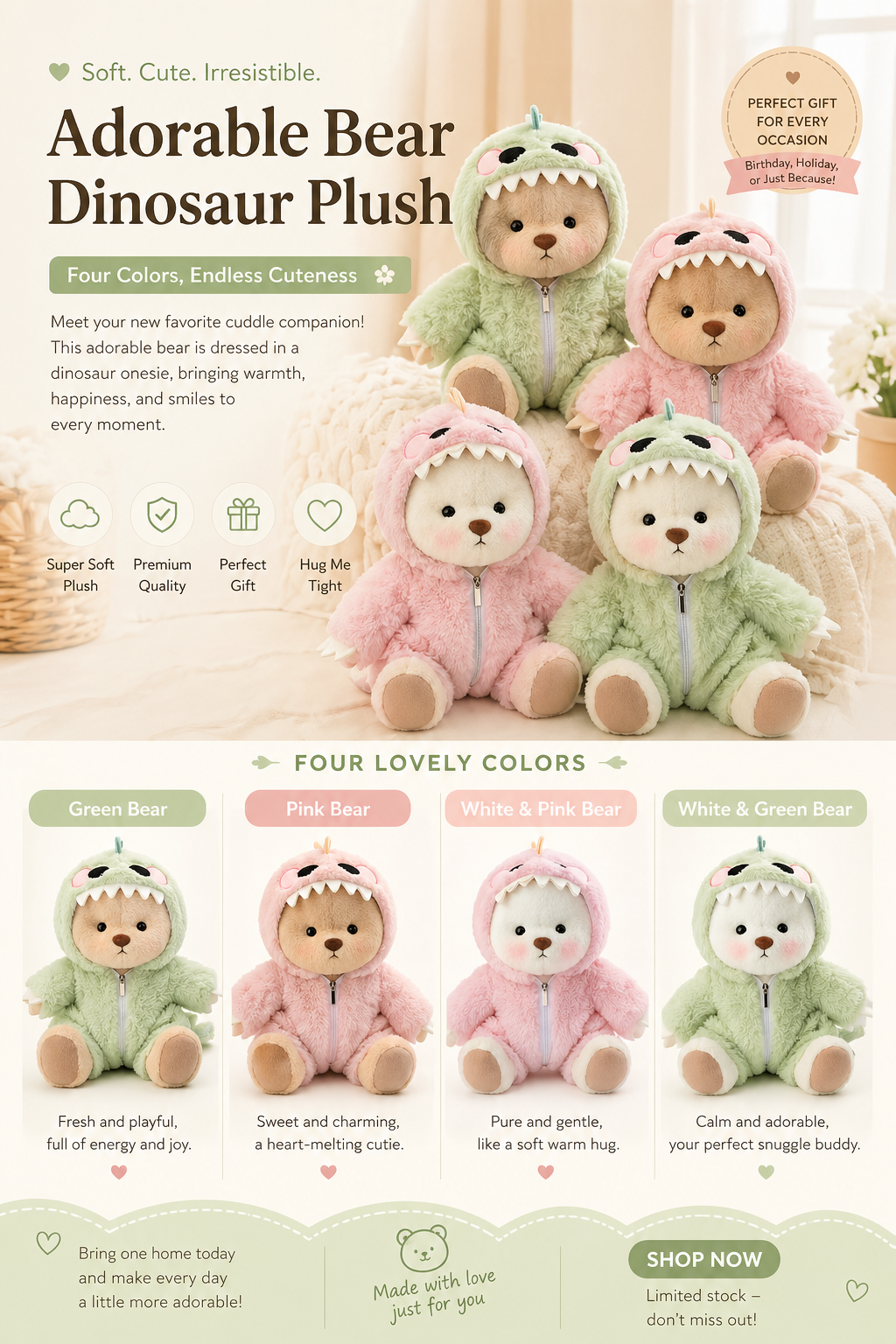 Plush Dinosaur Bears—Let Them Keep You Company at All Times