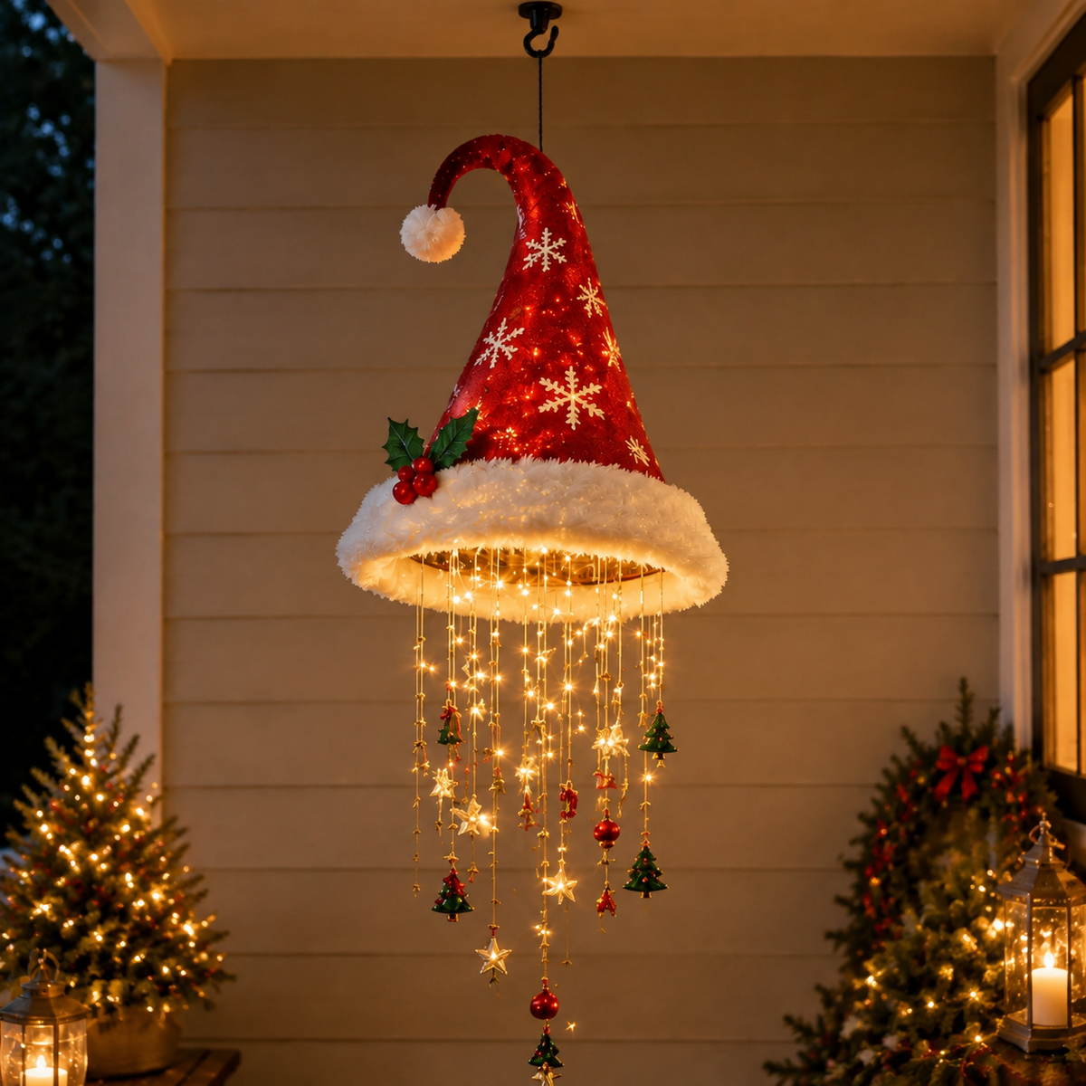 Lighted Santa Hat Hanging Chandelier LED Christmas String Light Decor Gift